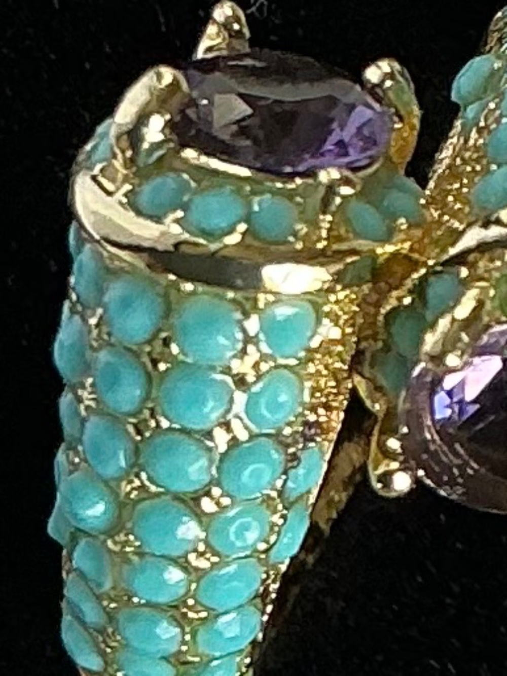 Sterling Silver Bypass Ring Gold Tone Amethyst Turquoise Pavé Style 925 - Picture 15 of 16